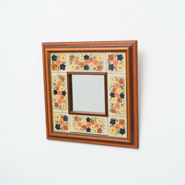 Mid-Century Modern Wood and Ceramic Mirror, 1970s For Sale - Image 12 of 15