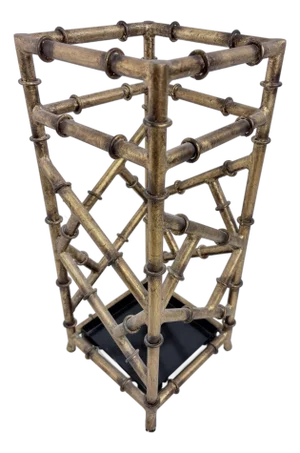 Mid-Century Vintage Gilded Wrought Iron Faux Bamboo Umbrella Stand