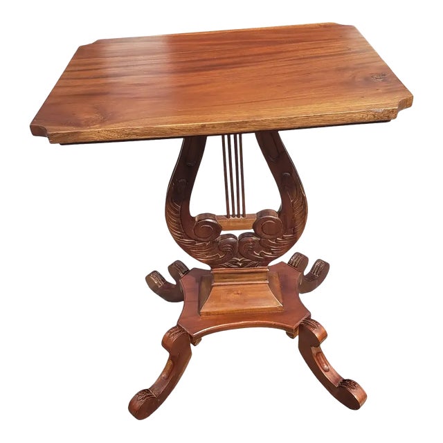 1940s Vintage American Empire Mahogany Rectangular Lyre Base Side Table For Sale