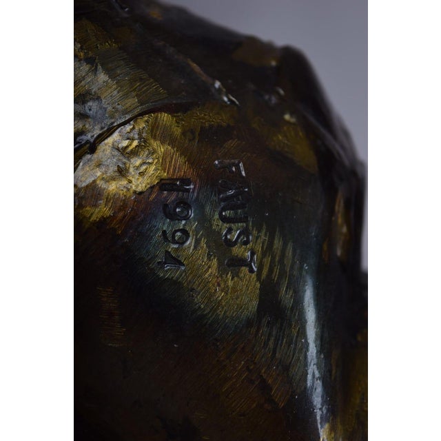 Bronze Capricorn Sculpture, Signed Faust 1994 — Mythical Zodiac Form on Stone Base For Sale - Image 14 of 14