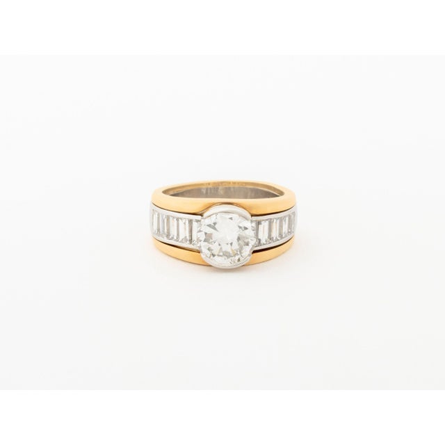 Vintage Platinum, 18k Gold, and Diamond Ring For Sale - Image 4 of 8
