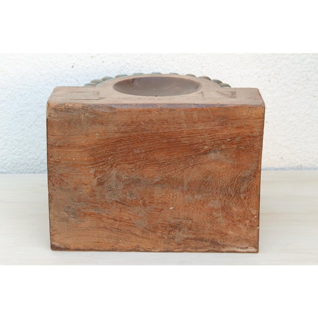 Wood Finely Carved Turquoise Blue Teak Capital For Sale - Image 7 of 8