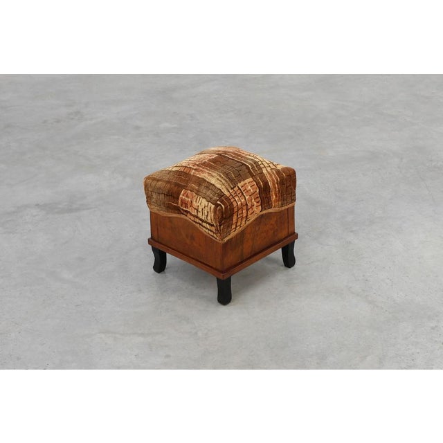 Art Deco Walnut Stool with Velvet Upholstery, Italy, 1920s For Sale - Image 4 of 12
