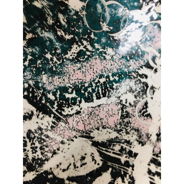 Vintage Handmade Splattered Teal/Pink/Black Dish For Sale - Image 4 of 9