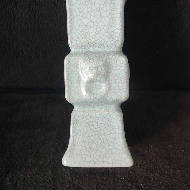 Ceramic Chinese Ceramic Vase,Guan Ware Crackle Glaze Celadon Porcelain Square Huagu Vase For Sale - Image 7 of 10