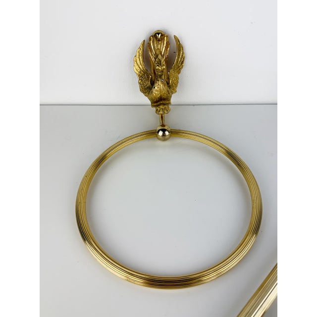 Hollywood Regency French Gold Tone Swan Bathroom Set, Bathroom Towel Ring, Towel Rail, and Wall Hook, 1970s, Set of 3 For Sale - Image 12 of 18