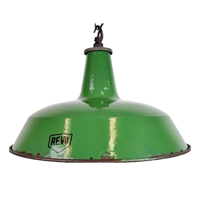 Industrial Green Enamel Factory Pendant Lamp from Revo, 1950s For Sale