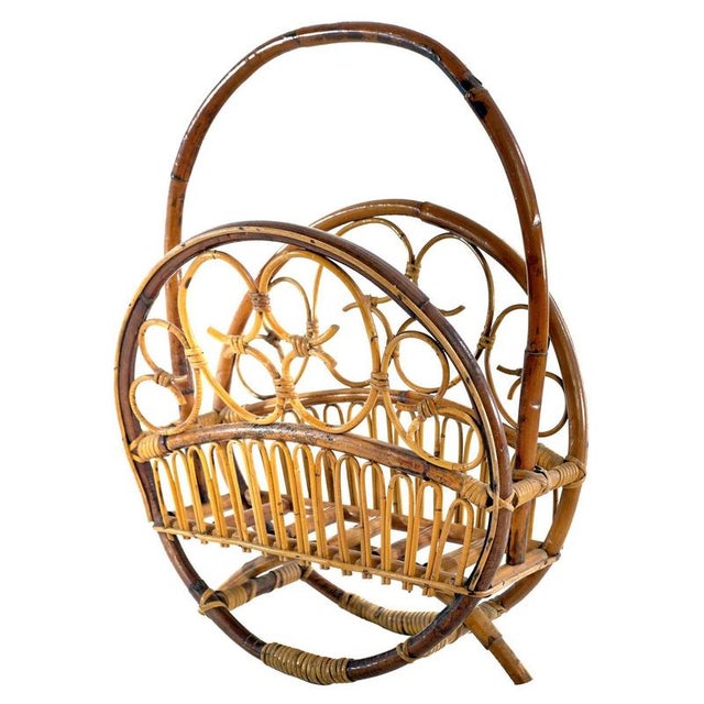 Vintage Italian Boho Bamboo Magazine Rack by Franco Albini, 1960s For Sale - Image 8 of 8