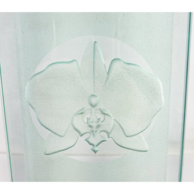 Glass 1980s Mid Century Frosted Art Glass Orchid Plaque For Sale - Image 7 of 13