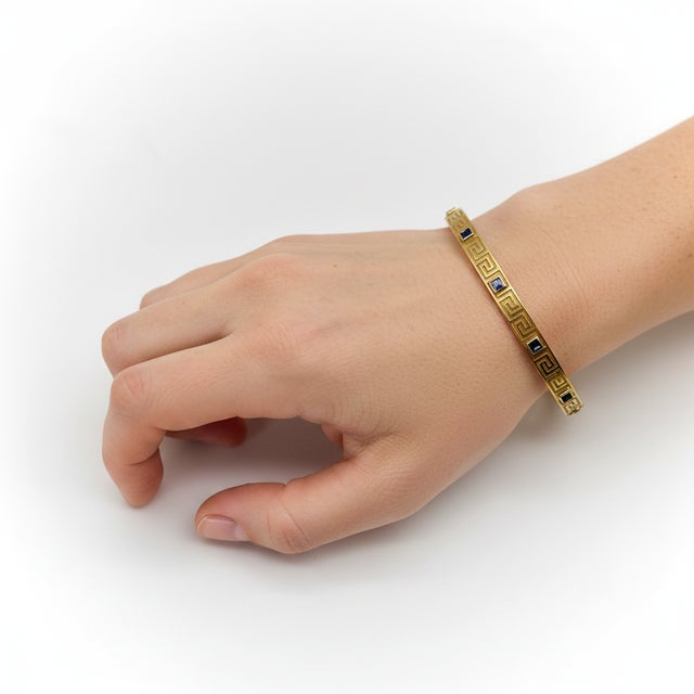 Late 19th Century Victorian 14k Gold Greek Key Design Bracelet With Sapphires For Sale - Image 11 of 11