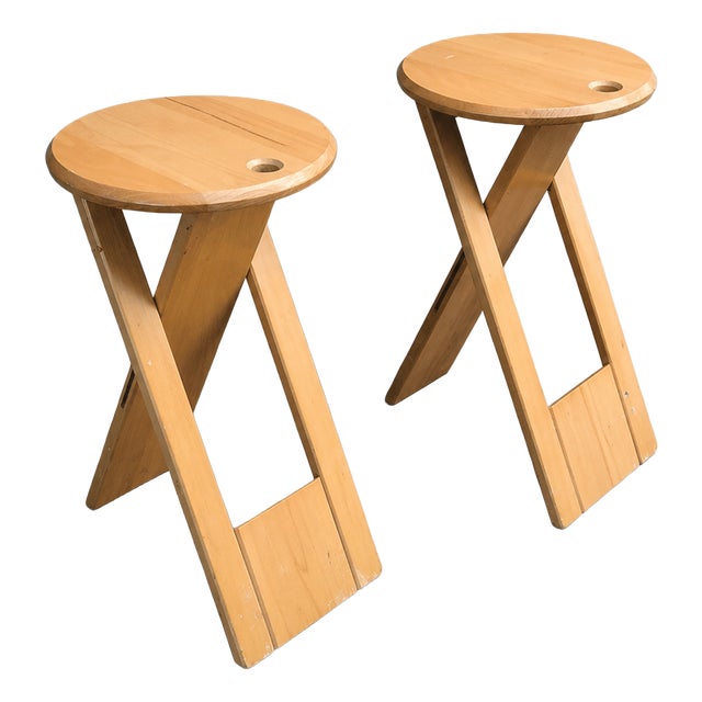 Vintage Suzy Folding Stools in Beech by Adrian Reed, 1980s, Set of 2 For Sale