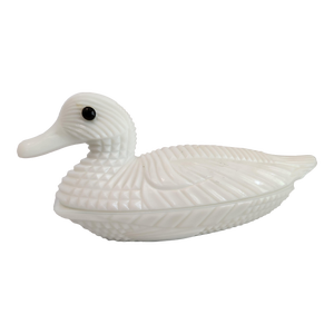 1890 Antique Atterbury Milk Glass Duck Lidded Trinket Box