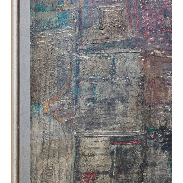 Sculpture Materials William Lee Moreland "Masked Figure" Blue and Gray Toned Abstract Expressionist Textured Painting, 1961 For Sale - Image 7 of 11