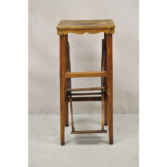 Antique French Provincial Country Oak Wood Folding Library Step Ladder For Sale - Image 12 of 12