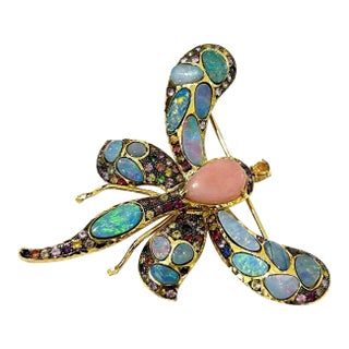 Bochic “Orient” Multi Sapphires & Ruby Brooch Set in 18k Gold & Silver For Sale