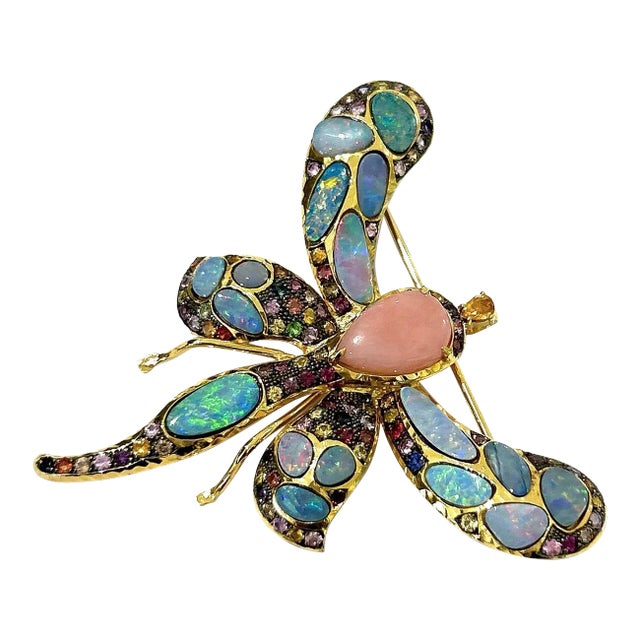 Bochic “Orient” Multi Sapphires & Ruby Brooch Set in 18k Gold & Silver For Sale