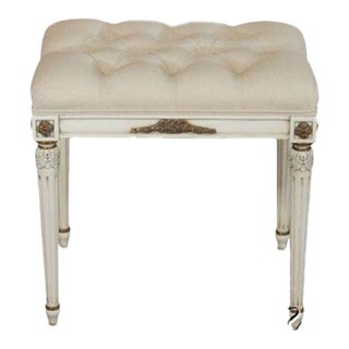 Louis XV French Style Paint Decorared Stool Custom Upholstery For Sale