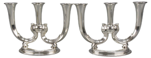 Art Deco German 3-Arm Candleholders from WMF, 1930s, Set of 2