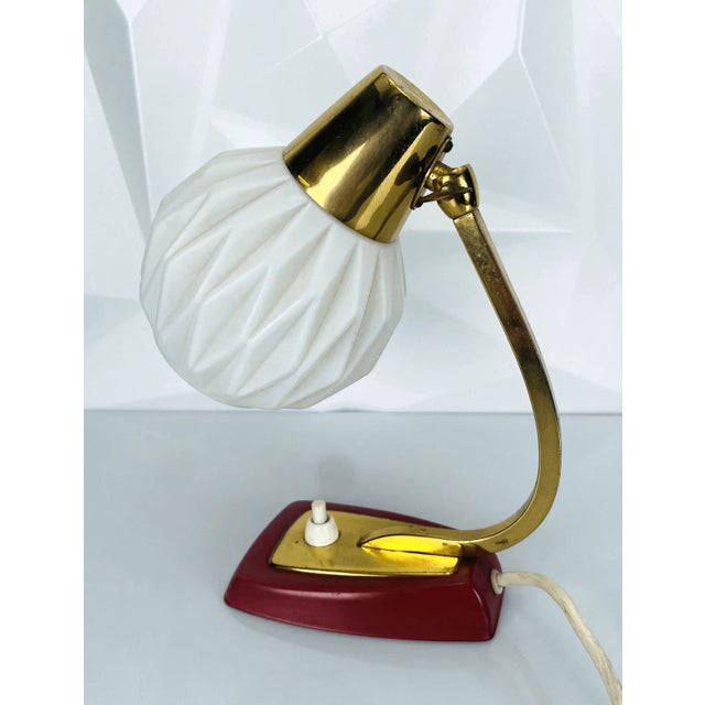 Mid-Century Modern German Table Lamp in Brass and Frosted Glass, 1960s For Sale - Image 4 of 6
