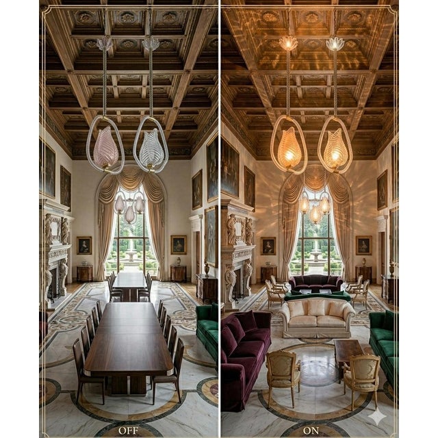 Art Deco 1950s Pink and Trasparent Murano Glass Chandelier by Barovier E Toso - Set of 2 For Sale - Image 3 of 18