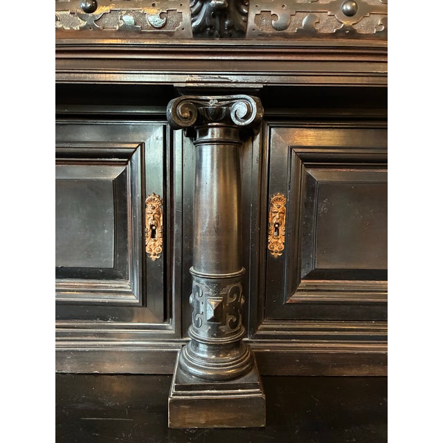 Wood Antique Napoleon III Ebonized Two Part Cabinet For Sale - Image 7 of 12