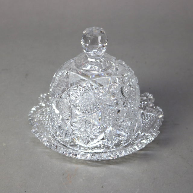 Traditional Antique Hawkes School Brilliant Cut Glass Butter Dish Cira 1890 For Sale - Image 3 of 7