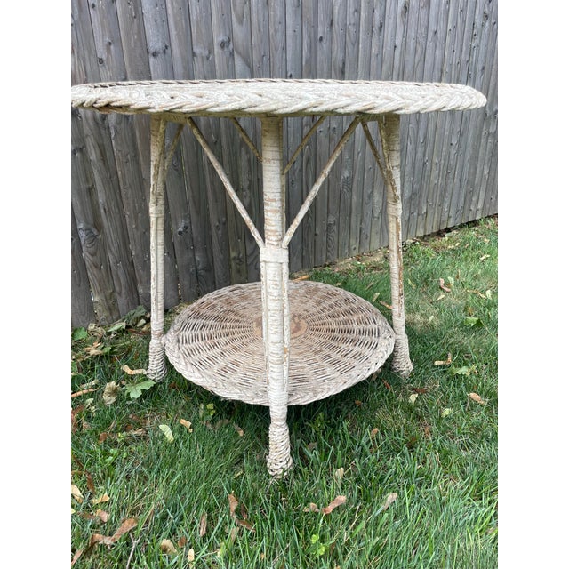 Wood Antique Round Woven Wicker Table For Sale - Image 7 of 8