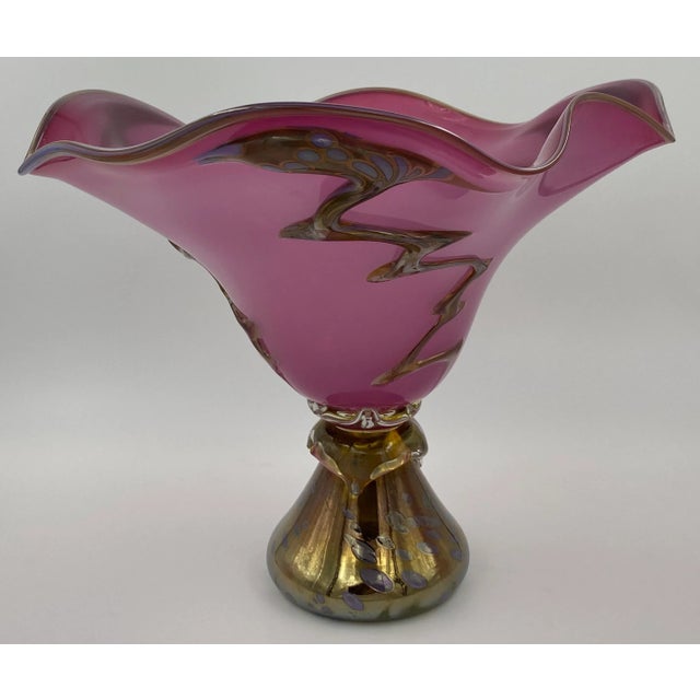 Glass Murano Art Glass Centerpiece With Gold Finishes, Large Murano Art Glass Vase For Sale - Image 7 of 10