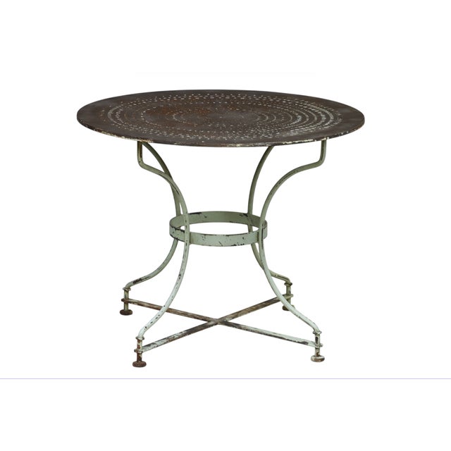 Rustic Antque Garden Table W/Patina Base For Sale - Image 9 of 11