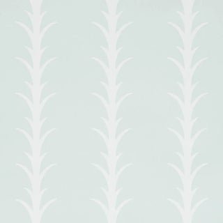 Schumacher x Celerie Kemble Acanthus Stripe Wallpaper in Ivory on Mineral For Sale