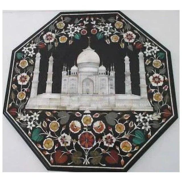 Pietra Dura Inlaid Stone Plaque Stones are intricate hand carved and show beautiful details with floral design. Has one...