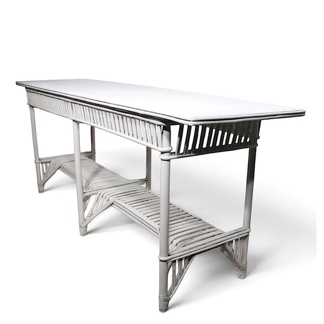 Early 20th Century Large Stick Wicker Console Table in White Paint Finish For Sale - Image 12 of 18