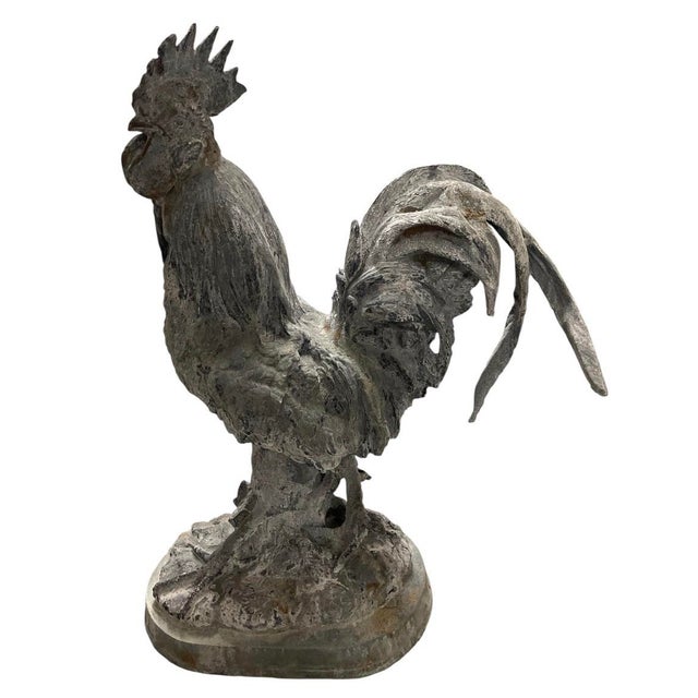 Pair of Mid-20th Century Vintage Cast Iron Rooster Garden Statues For Sale - Image 9 of 12