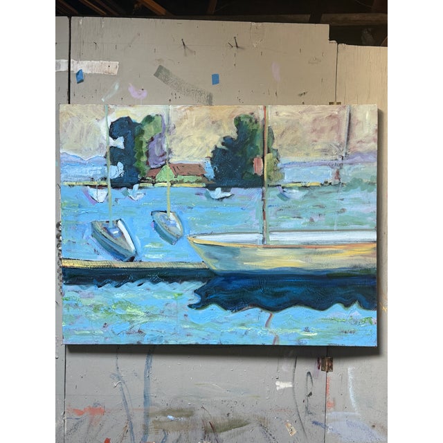 2020s Large California Landscape Boat Harbor Hartman For Sale - Image 5 of 6