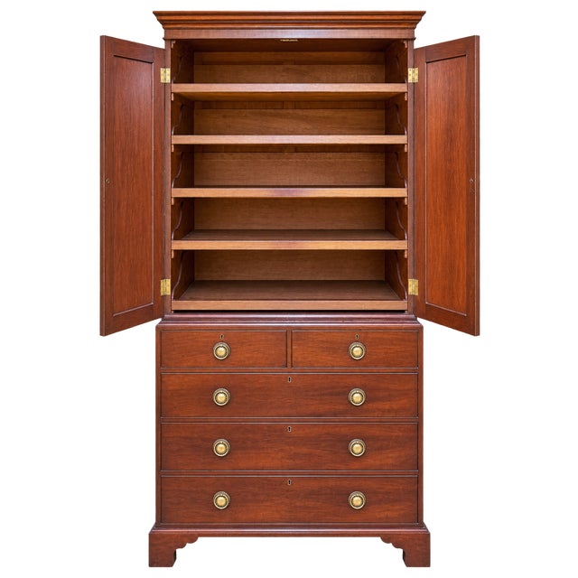 Wood Mid 19th Century Early Victorian English Mahogany Linen Press Wardrobe For Sale - Image 7 of 7