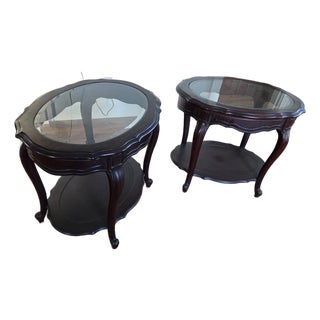 Vintage Mahogany and Glass End Tables For Sale