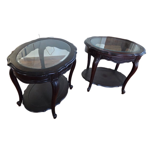 Vintage Mahogany and Glass End Tables For Sale