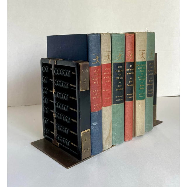 Black Vintage Hong Kong Brass & Black Abacus Bookends With Movable Wood Beads For Sale - Image 8 of 10