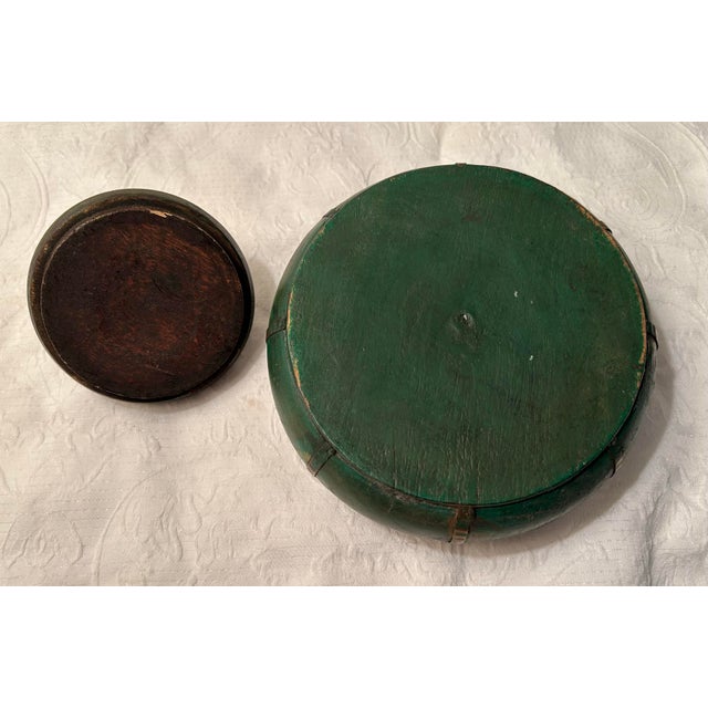 Asian Antique Asian Wood Tobacco Container With Lid and Brass Accent Straps For Sale - Image 3 of 4