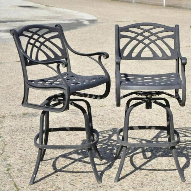 Cast Aluminum Swivel Art Nouveau Style Pool Patio Barstools Chairs - a Pair. Listing includes 2 stools, swivel seats,...