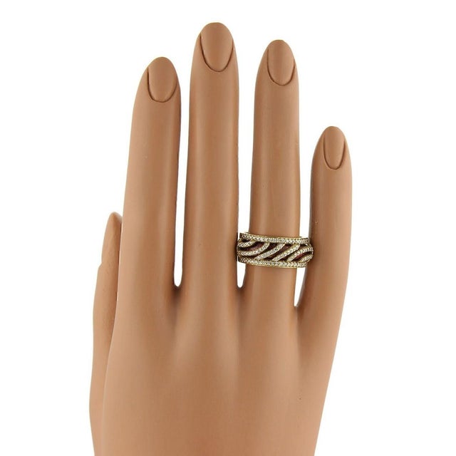 Gemstone Mid 20th Century Hidalgo Diamonds & Brown Enamel 18k Yellow Gold Open Band Ring Insert - Size 6.5 For Sale - Image 7 of 7