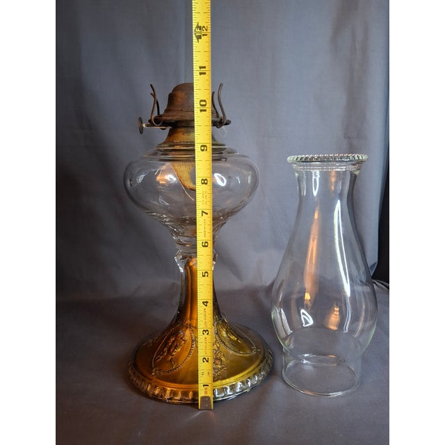Victorian Antique Eapg Riverside Glass No. 423 Empress Kerosene Lamp Gold Intaglio Base 10.75" c.1894 For Sale - Image 3 of 15