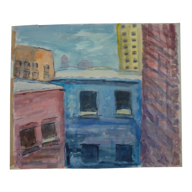 1950s Abstract Mid Century Modern Cityscape Painting For Sale