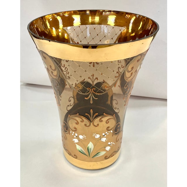 Vintage Czech Bohemian Amber Art Glass Vase For Sale - Image 4 of 12