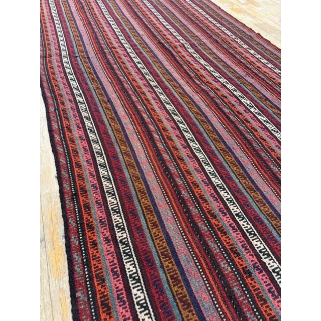Mid-Century Modern 1950s Multicolor Ground Mid-Century Modern Turkish Kilim Handwoven Runner Rug For Sale - Image 3 of 6