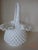 White Hobnail Milk Glass Basket, unique shape 1950's design. Markings are not legible.