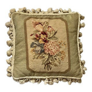 Vintage Needlepoint Floral Pillow For Sale