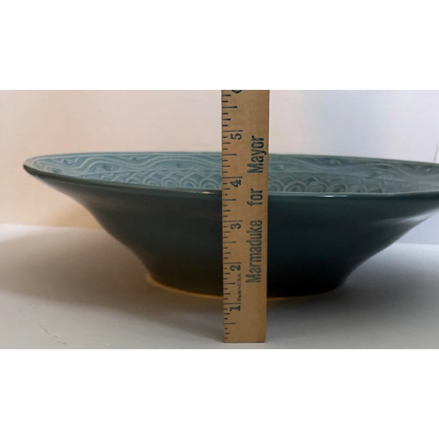Ceramic Late 20th Century La Ceramica Embossed Large 16” Robin Egg Blue Serving Bowl, Made in Italy For Sale - Image 7 of 9