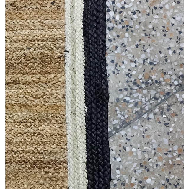 Handwoven Natural Jute Bath Rug With Black & Ivory Border For Sale - Image 4 of 7