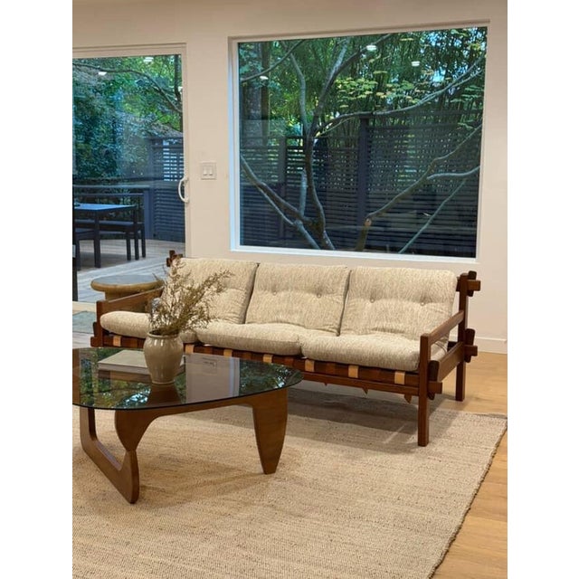 Wood Mid 20th Century Scandinavian Teak Sofa With Leather Straps and Wooden Joinery For Sale - Image 7 of 12